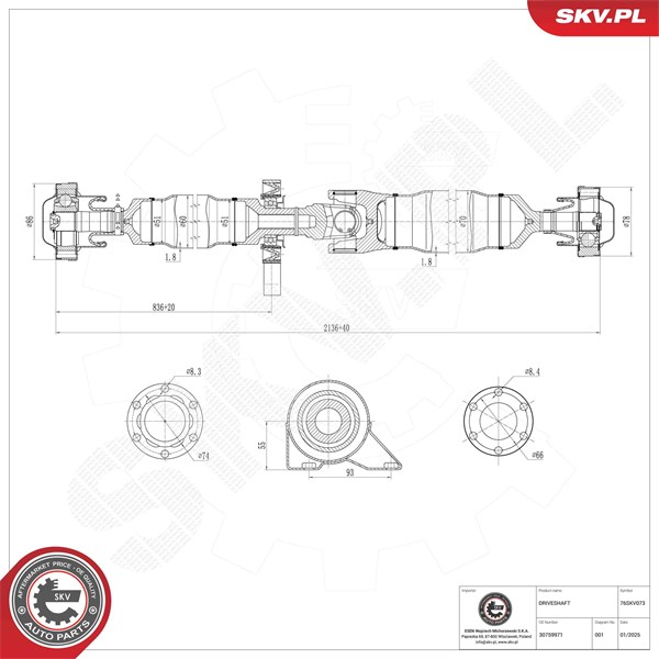 Drivaxel, Bakaxel Esen skv 76SKV073 ESEN SKV