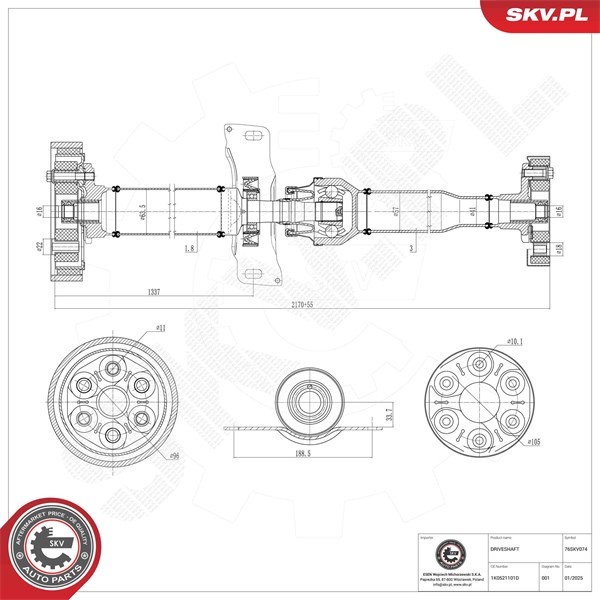 Drivaxel, Bakaxel Esen skv 76SKV074 ESEN SKV