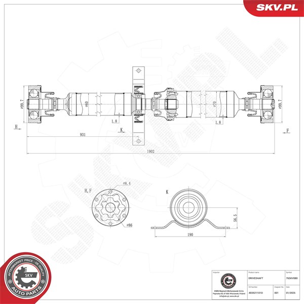 Drivaxel, Bakaxel Esen skv 76SKV080 ESEN SKV