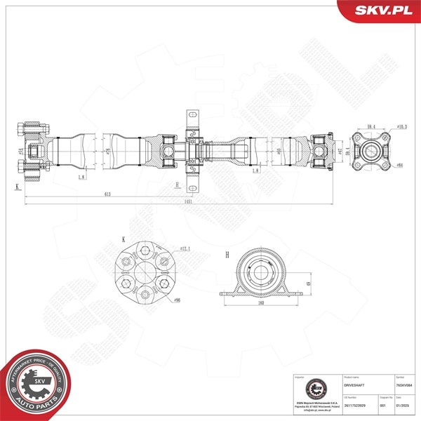 Drivaxel, Bakaxel Esen skv 76SKV084 ESEN SKV