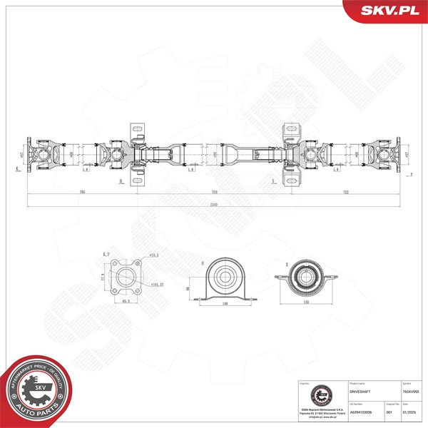 Drivaxel, Bakaxel, Framaxel Esen skv 76SKV093 ESEN SKV