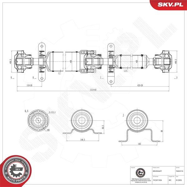 Drivaxel, Bakaxel Esen skv 76SKV115 ESEN SKV