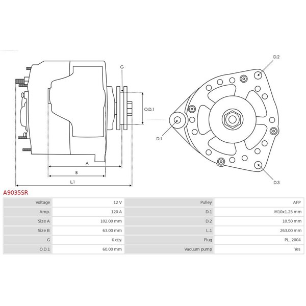 Generator 12V 120A As-pl A9035SR AS-PL