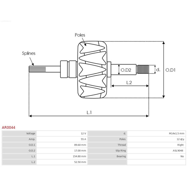 Rotor, generator 12V 55A As-pl AR0044 AS-PL Rotor, generator 12V 55A As-pl AR0044 AS-PL