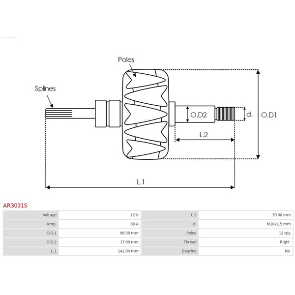 Rotor, generator 12V 80A As-pl AR3031S AS-PL