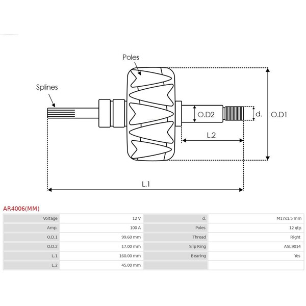 Rotor, generator 12V 100A As-pl AR4006(MM) AS-PL