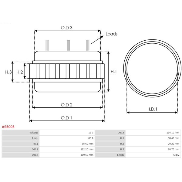 Stator, generator 12V 80A As-pl AS5005 AS-PL Stator, generator 12V 80A As-pl AS5005 AS-PL