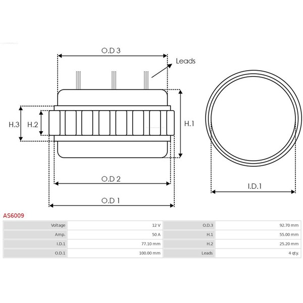 Stator, generator 12V 50A As-pl AS6009 AS-PL