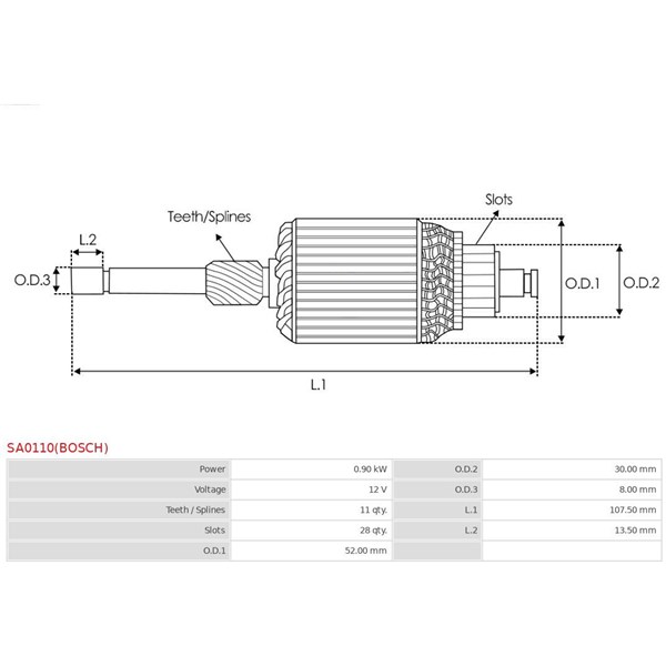 Reläankare, startmotor 12V As-pl SA0110(BOSCH) AS-PL