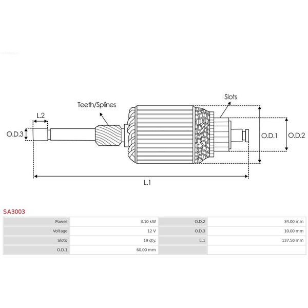 Reläankare, startmotor 12V As-pl SA3003 AS-PL
