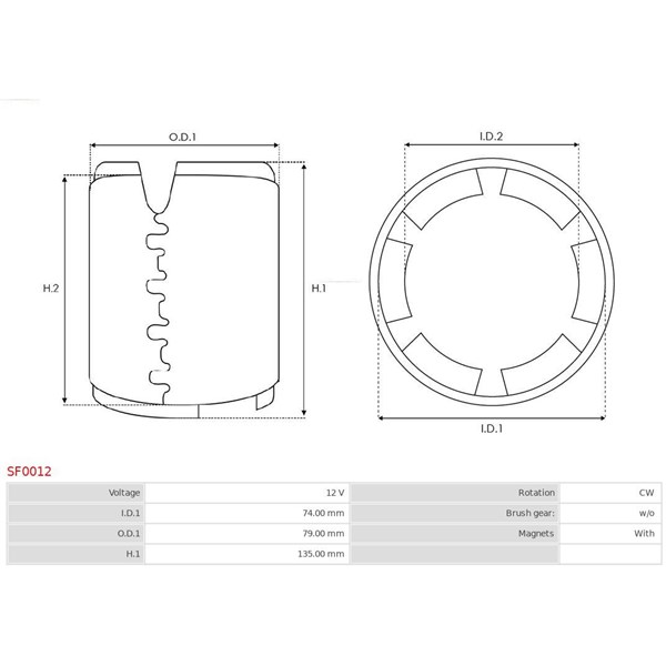 Fältlindning, startmotor 12V As-pl SF0012 AS-PL
