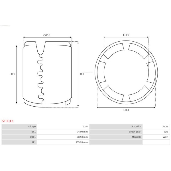 Fältlindning, startmotor 12V As-pl SF0013 AS-PL
