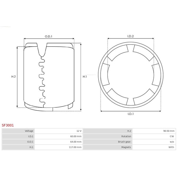 Fältlindning, startmotor 12V As-pl SF3001 AS-PL