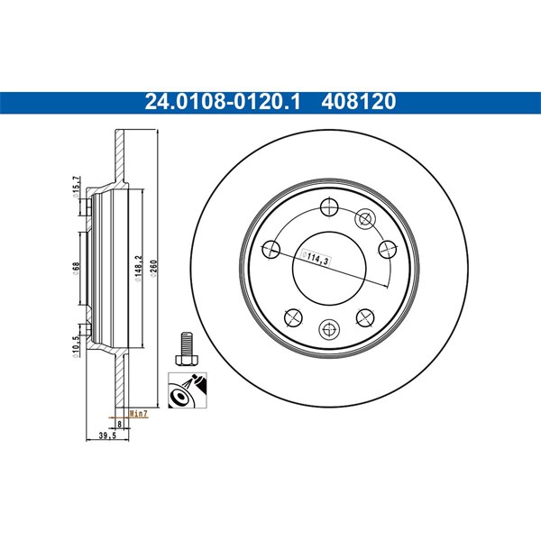Bromsskiva Solid, Bakaxel Ate 24.0108-0120.1 ATE