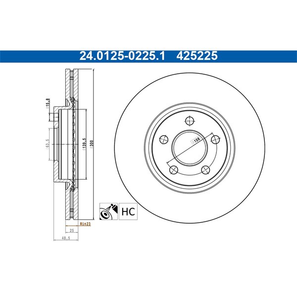 Bromsskiva Ventilerad, Framaxel Ate 24.0125-0225.1 ATE