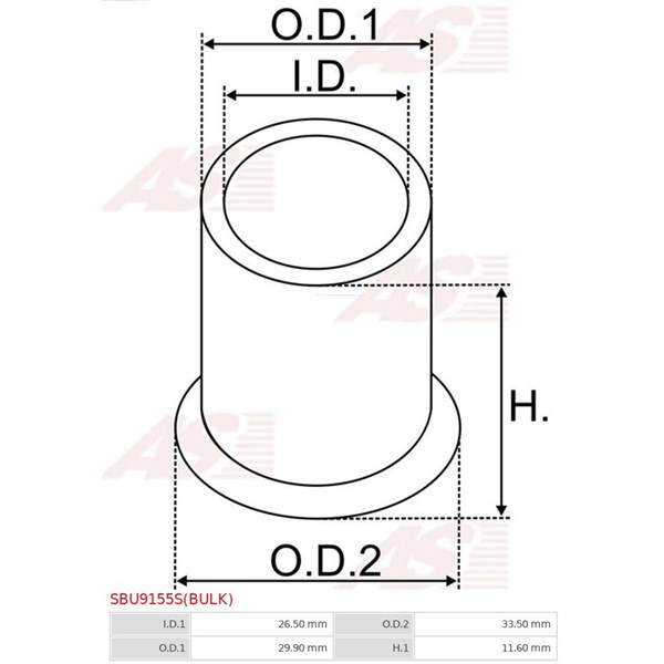 Bussning, startmotoraxel As-pl SBU9155S(BULK) AS-PL