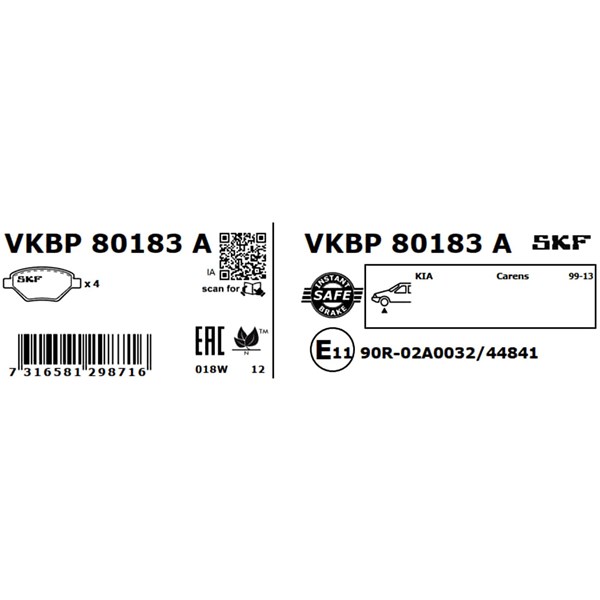 Bromsbeläggsats, Framaxel Skf VKBP 80183 A SKF