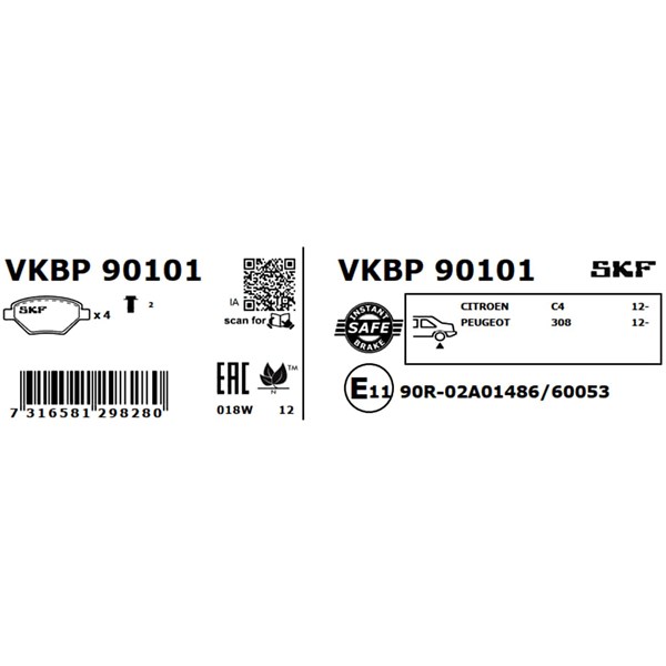 Bromsbeläggsats, Bakaxel Skf VKBP 90101 SKF