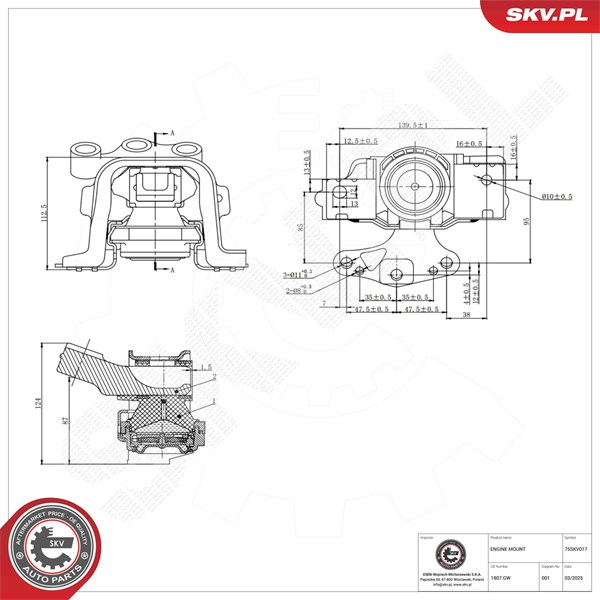 Motorkudde, Höger Esen skv 75SKV017 ESEN SKV Motorkudde, Höger Esen skv 75SKV017 ESEN SKV