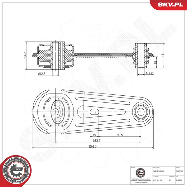 Motorkudde, Bak, Fram, Nedre Esen skv 75SKV059 ESEN SKV Motorkudde, Bak, Fram, Nedre Esen skv 75SKV059 ESEN SKV