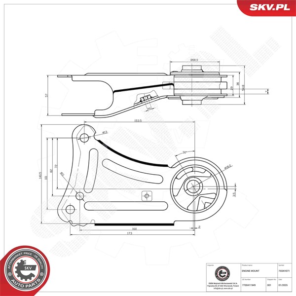 Motorkudde, Bak Esen skv 75SKV071 ESEN SKV Motorkudde, Bak Esen skv 75SKV071 ESEN SKV