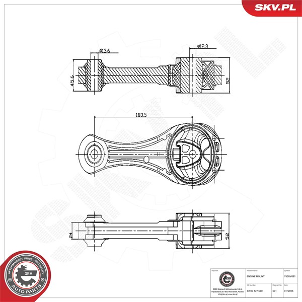 Motorkudde, Bak, Nedre Esen skv 75SKV081 ESEN SKV Motorkudde, Bak, Nedre Esen skv 75SKV081 ESEN SKV