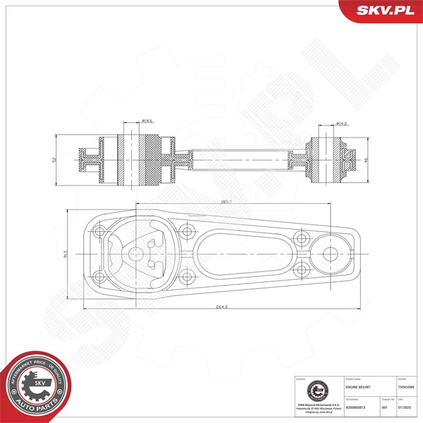 Motorkudde, Bak Esen skv 75SKV089 ESEN SKV Motorkudde, Bak Esen skv 75SKV089 ESEN SKV