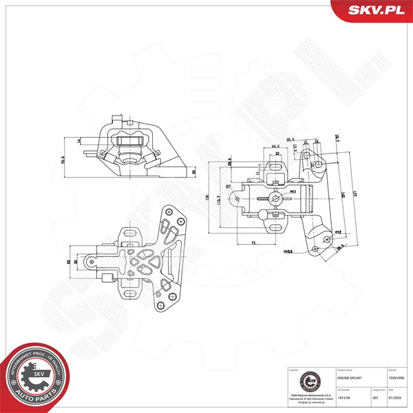 Motorkudde, Vänster Esen skv 75SKV096 ESEN SKV Motorkudde, Vänster Esen skv 75SKV096 ESEN SKV