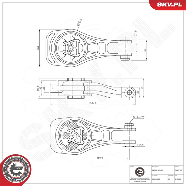 Motorkudde, Bak Esen skv 75SKV105 ESEN SKV Motorkudde, Bak Esen skv 75SKV105 ESEN SKV