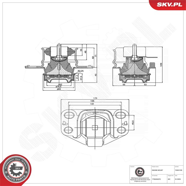 Motorkudde, Höger Esen skv 75SKV109 ESEN SKV Motorkudde, Höger Esen skv 75SKV109 ESEN SKV