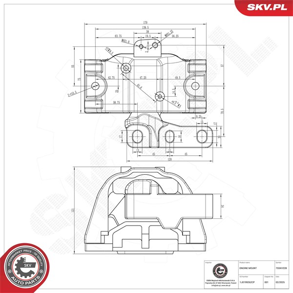 Motorkudde, Höger Esen skv 75SKV228 ESEN SKV Motorkudde, Höger Esen skv 75SKV228 ESEN SKV