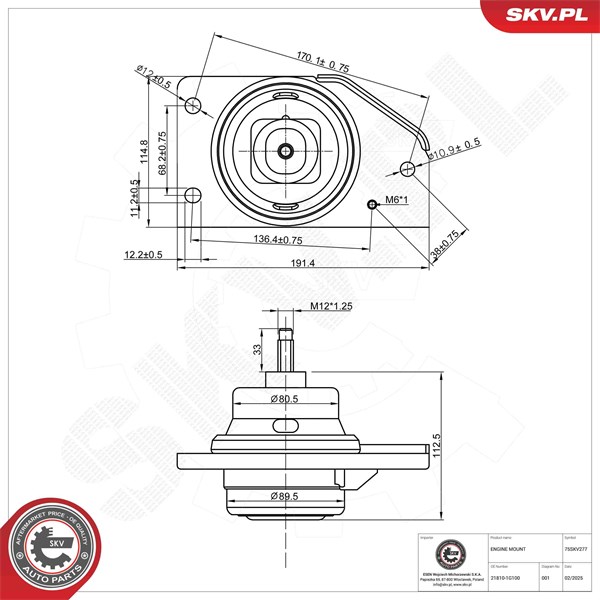 Motorkudde, Höger Esen skv 75SKV277 ESEN SKV Motorkudde, Höger Esen skv 75SKV277 ESEN SKV