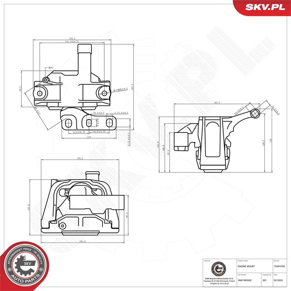 Motorkudde, Höger Esen skv 75SKV293 ESEN SKV Motorkudde, Höger Esen skv 75SKV293 ESEN SKV