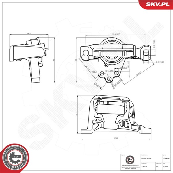 Motorkudde, Höger Esen skv 75SKV296 ESEN SKV Motorkudde, Höger Esen skv 75SKV296 ESEN SKV