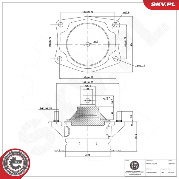Motorkudde, Bak Esen skv 75SKV318 ESEN SKV Motorkudde, Bak Esen skv 75SKV318 ESEN SKV