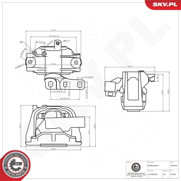 Motorkudde, Höger Esen skv 75SKV324 ESEN SKV Motorkudde, Höger Esen skv 75SKV324 ESEN SKV