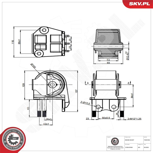 Motorkudde, Vänster Esen skv 75SKV336 ESEN SKV Motorkudde, Vänster Esen skv 75SKV336 ESEN SKV