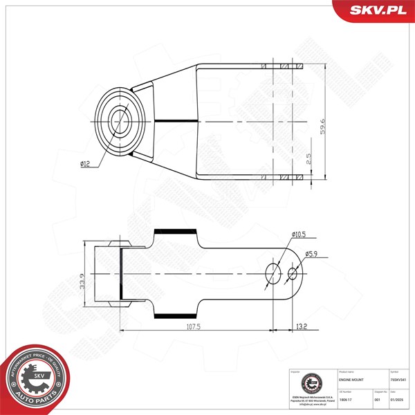 Motorkudde, Bak Esen skv 75SKV341 ESEN SKV Motorkudde, Bak Esen skv 75SKV341 ESEN SKV