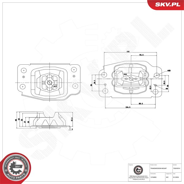 Bussning, automatväxellåda, Fram Esen skv 75SKV814 ESEN SKV Bussning, automatväxellåda, Fram Esen skv 75SKV814 ESEN SKV