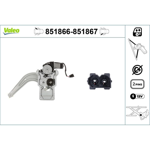 Fönsterhiss 12V, Bak, Vänster Valeo 851866 VALEO