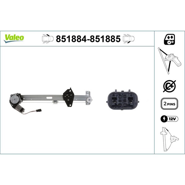 Fönsterhiss 12V, Fram, Vänster Valeo 851884 VALEO