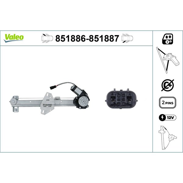 Fönsterhiss 12V, Bak, Vänster Valeo 851886 VALEO