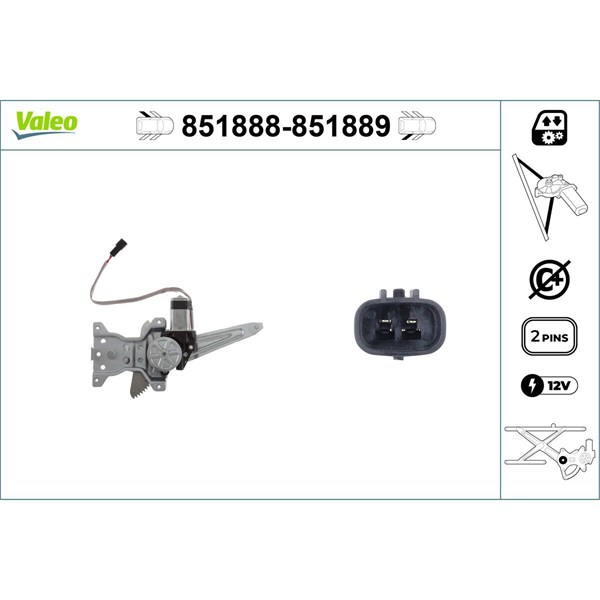 Fönsterhiss 12V, Bak, Vänster Valeo 851888 VALEO