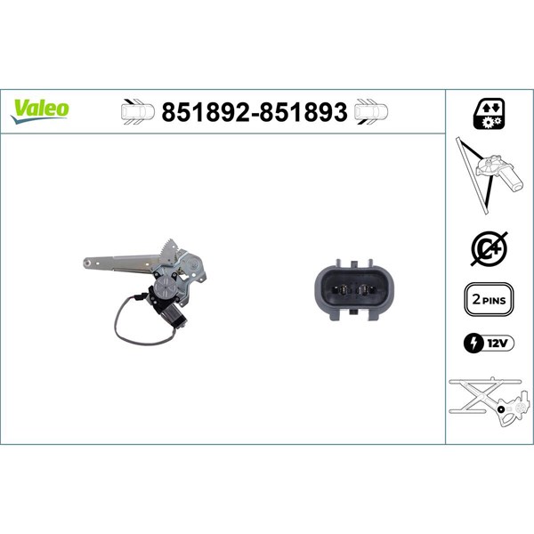 Fönsterhiss, Bak, Vänster Valeo 851892 VALEO