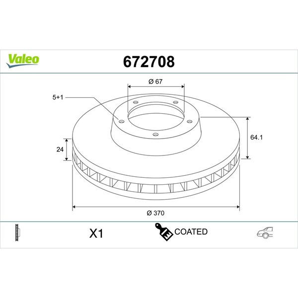 Bromsskiva Ventilerad, Bakaxel Valeo 672708 VALEO