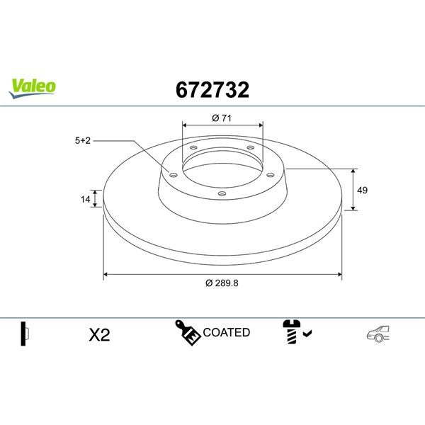 Bromsskiva Solid, Bakaxel Valeo 672732 VALEO
