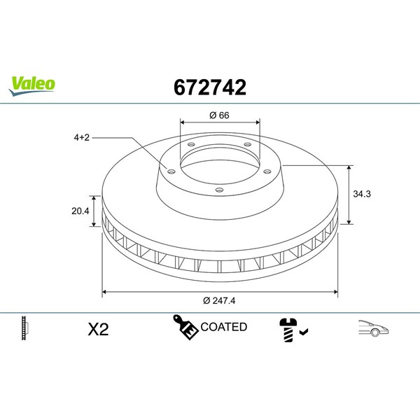 Bromsskiva Ventilerad, Framaxel Valeo 672742 VALEO