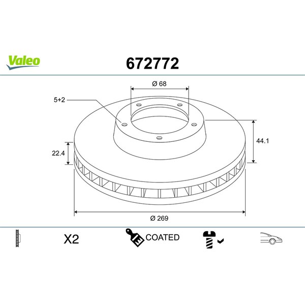 Bromsskiva Ventilerad, Framaxel Valeo 672772 VALEO