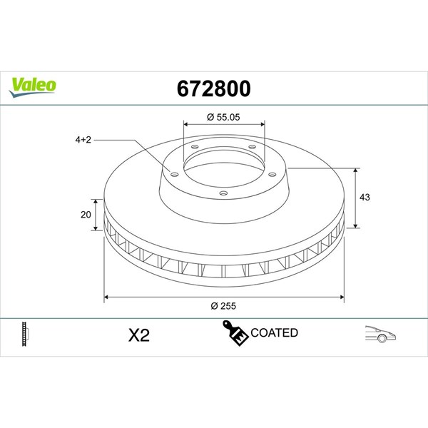 Bromsskiva Ventilerad, Framaxel Valeo 672800 VALEO