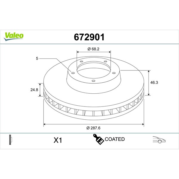 Bromsskiva Ventilerad, Framaxel Valeo 672901 VALEO